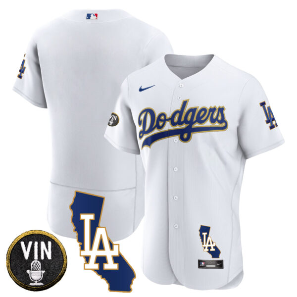 Men's Dodgers California Patch Gold Trim Flex Base Jersey - All Stitched - Image 18