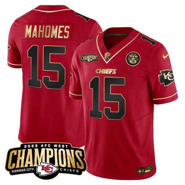 Men's Chiefs 2023 AFC West Champions Patch Vapor Limited Jersey V2 - All Stitched - Image 19