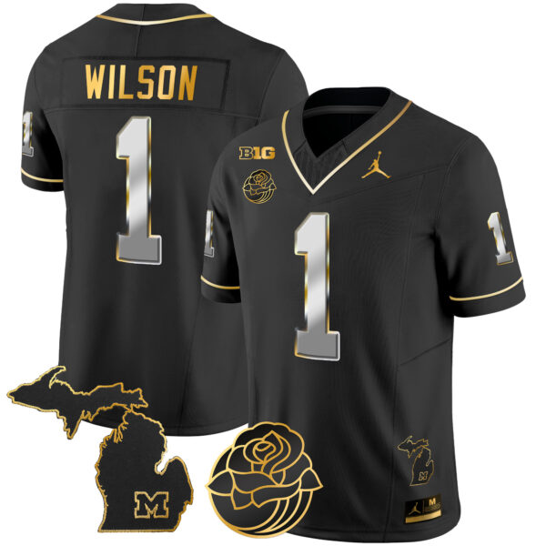 Men's Michigan Wolverines Rose Bowl Patch Gold Vapor Jersey - All Stitched - Image 9