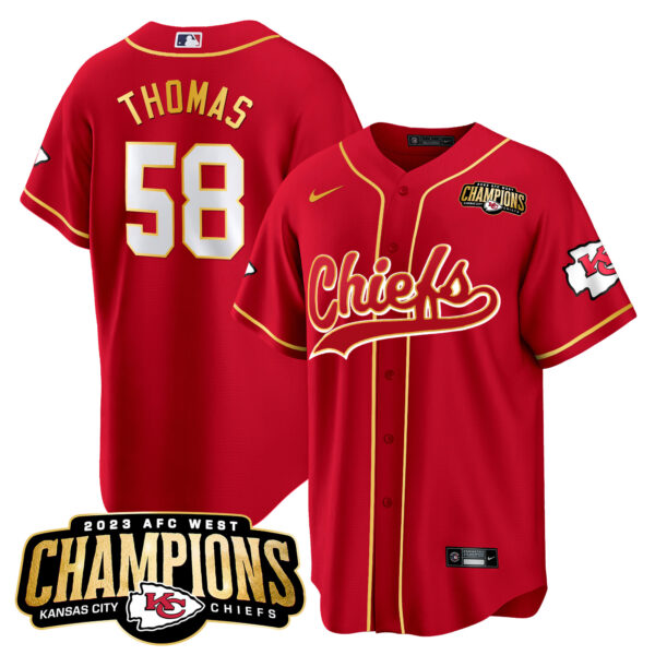 Men's Chiefs 2023 AFC West Champions Patch Baseball Jersey - All Stitched - Image 4