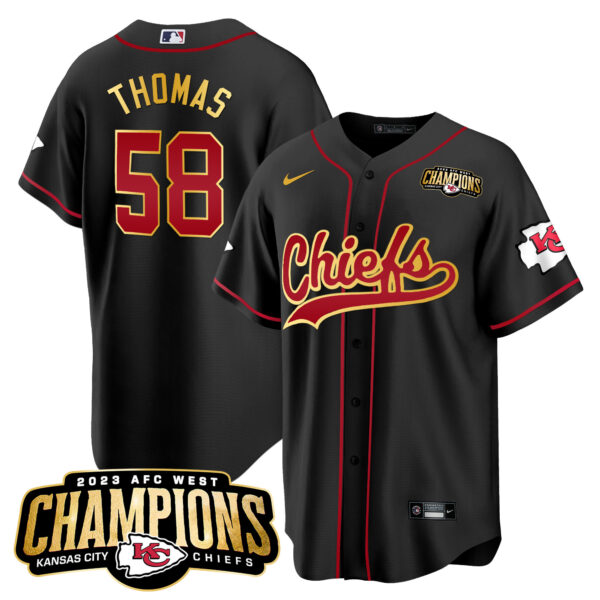 Men's Chiefs 2023 AFC West Champions Patch Baseball Jersey - All Stitched - Image 20