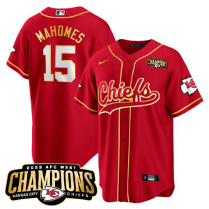 Men's Chiefs 2023 AFC West Champions Patch Baseball Jersey - All Stitched