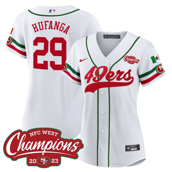 Women's 49ers Mexico 2023 NFC West Champions Baseball Jersey - All Stitched - Image 9