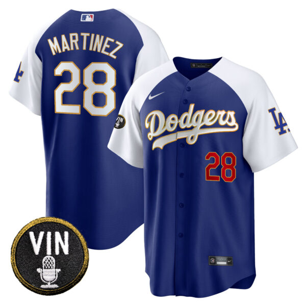 Men's Dodgers Vin Scully Patch Cool Base Gold Trim Jersey V2 - All Stitched - Image 17