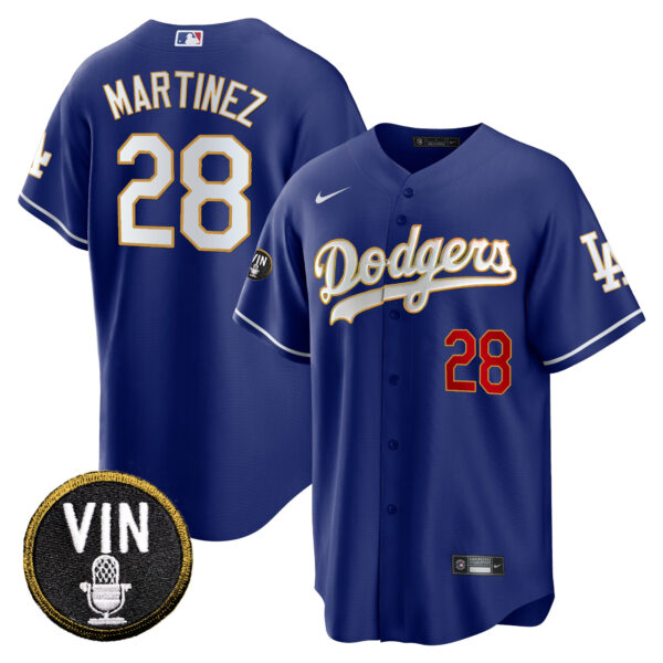 Men's Dodgers Vin Scully Patch Cool Base Gold Trim Jersey V2 - All Stitched - Image 37