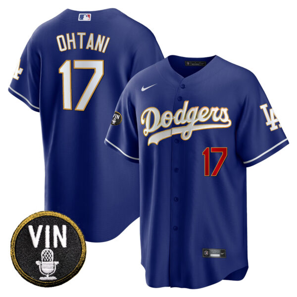 Men's Dodgers Vin Scully Patch Cool Base Gold Trim Jersey V2 - All Stitched - Image 31