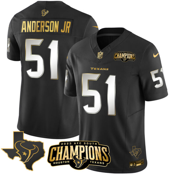 Men's Houston Texans 2023 AFC South Champions Patch Gold Vapor Jersey - All Stitched - Image 11