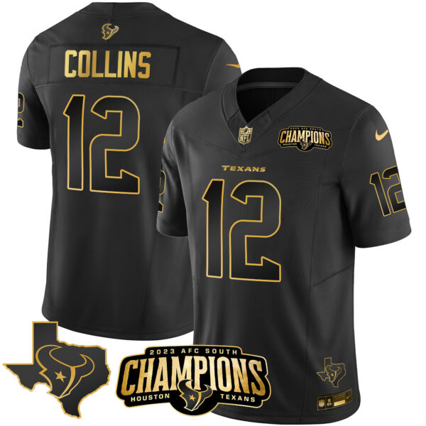 Men's Houston Texans 2023 AFC South Champions Patch Gold Vapor Jersey - All Stitched - Image 16
