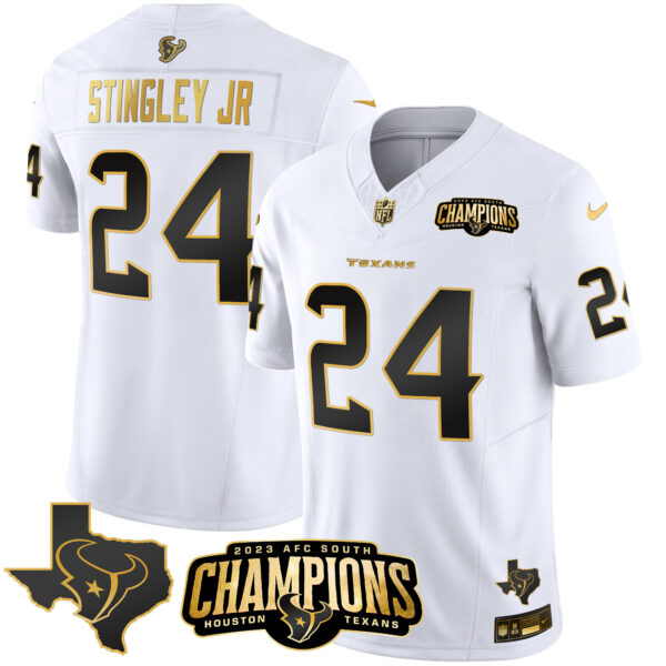 Men's Houston Texans 2023 AFC South Champions Patch Gold Vapor Jersey - All Stitched - Image 20