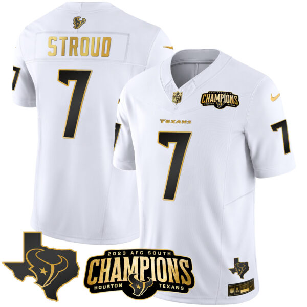Men's Houston Texans 2023 AFC South Champions Patch Gold Vapor Jersey - All Stitched - Image 19