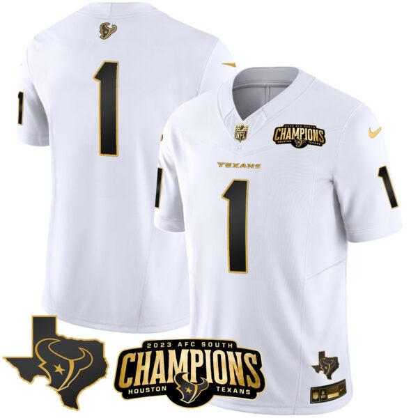 Men's Houston Texans 2023 AFC South Champions Patch Gold Vapor Jersey - All Stitched - Image 24
