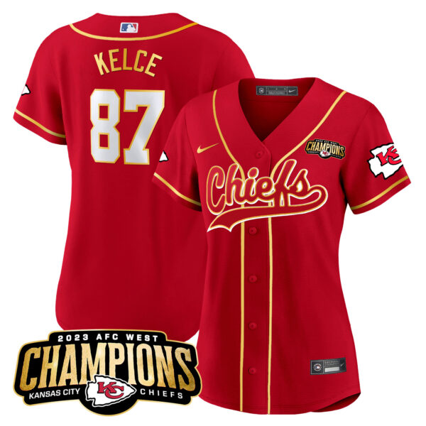 Women's Chiefs 2023 AFC West Champions Patch Baseball Jersey - All Stitched - Image 2