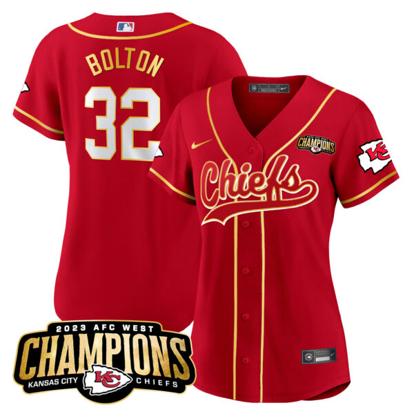 Women's Chiefs 2023 AFC West Champions Patch Baseball Jersey - All Stitched - Image 3
