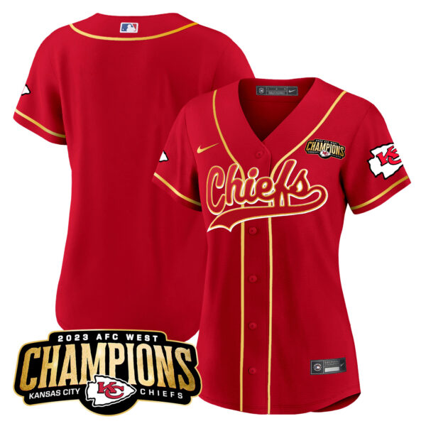 Women's Chiefs 2023 AFC West Champions Patch Baseball Jersey - All Stitched - Image 7