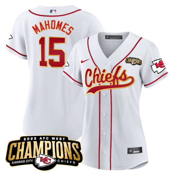 Women's Chiefs 2023 AFC West Champions Patch Baseball Jersey - All Stitched - Image 8