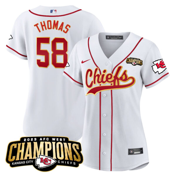 Women's Chiefs 2023 AFC West Champions Patch Baseball Jersey - All Stitched - Image 11