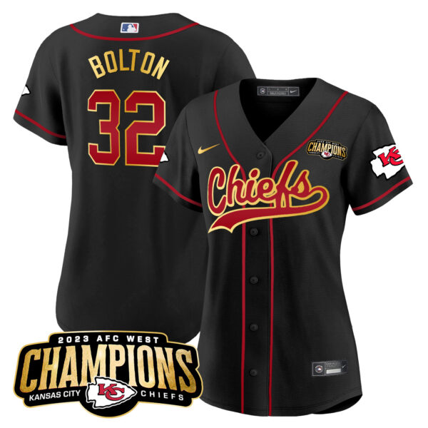 Women's Chiefs 2023 AFC West Champions Patch Baseball Jersey - All Stitched - Image 17