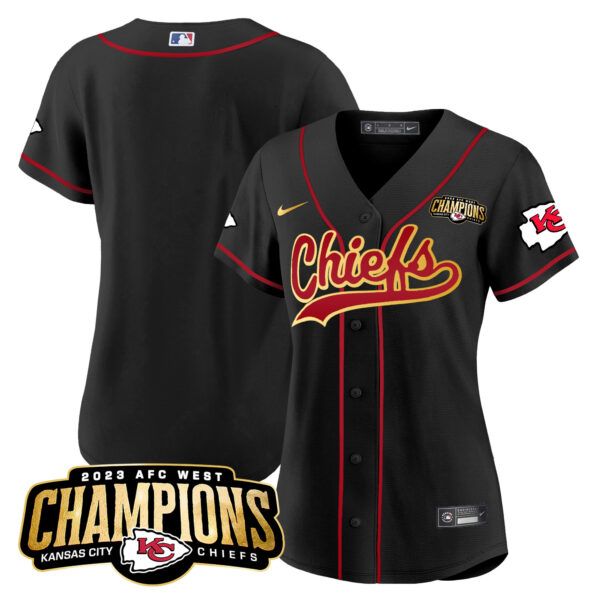 Women's Chiefs 2023 AFC West Champions Patch Baseball Jersey - All Stitched - Image 21