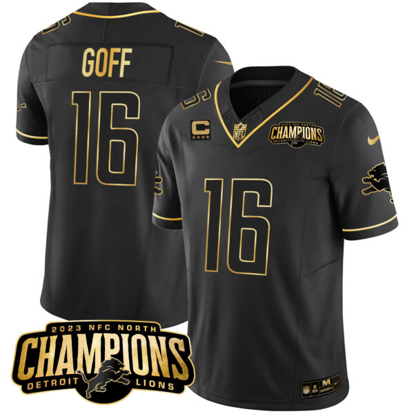 Men's Detroit Lions 2023 NFC North Champions Patch Gold Vapor Jersey - All Stitched - Image 14
