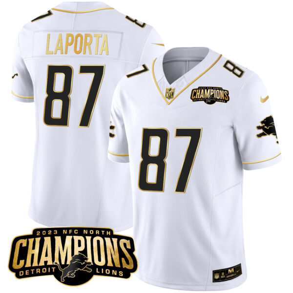 Men's Detroit Lions 2023 NFC North Champions Patch Gold Vapor Jersey - All Stitched - Image 24