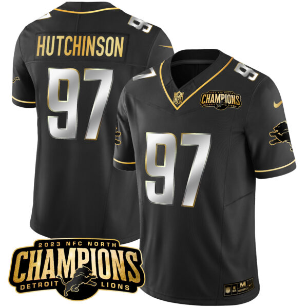 Men's Detroit Lions 2023 NFC North Champions Patch Gold Vapor Jersey - All Stitched - Image 7