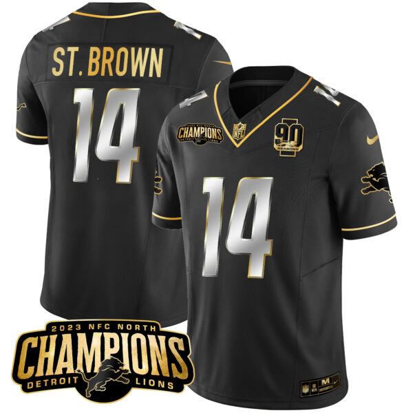 Men's Detroit Lions 2023 NFC North Champions Patch Gold Vapor Jersey V2 - All Stitched - Image 9