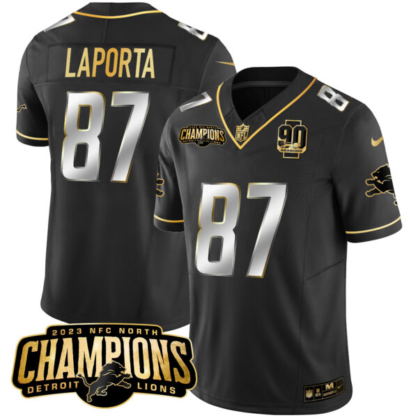 Men's Detroit Lions 2023 NFC North Champions Patch Gold Vapor Jersey V2 - All Stitched - Image 12