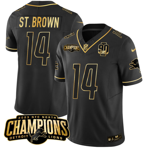 Men's Detroit Lions 2023 NFC North Champions Patch Gold Vapor Jersey V2 - All Stitched - Image 15
