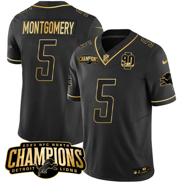 Men's Detroit Lions 2023 NFC North Champions Patch Gold Vapor Jersey V2 - All Stitched - Image 16