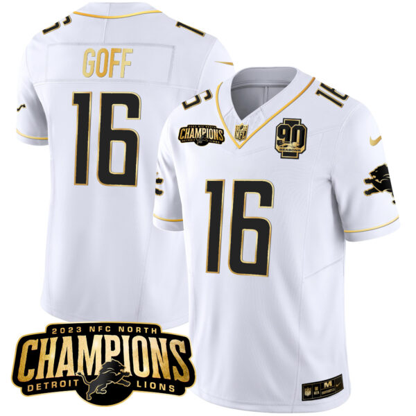 Men's Detroit Lions 2023 NFC North Champions Patch Gold Vapor Jersey V2 - All Stitched - Image 20