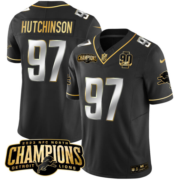 Men's Detroit Lions 2023 NFC North Champions Patch Gold Vapor Jersey V2 - All Stitched - Image 7