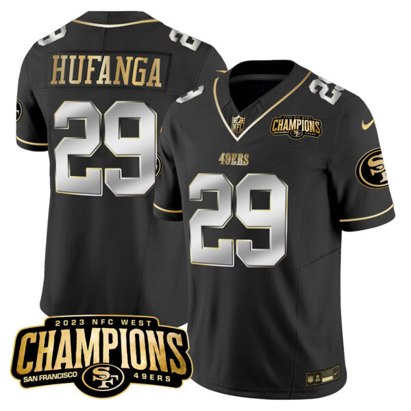 Men's 49ers 2023 NFC West Champions Patch Vapor Jersey V2 - All Stitched - Image 50