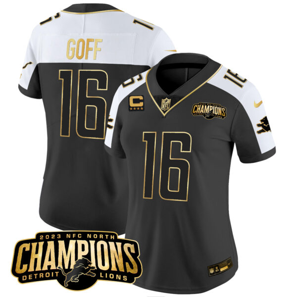 Women's Detroit Lions 2023 NFC North Champions Patch Gold Vapor Jersey - All Stitched - Image 2