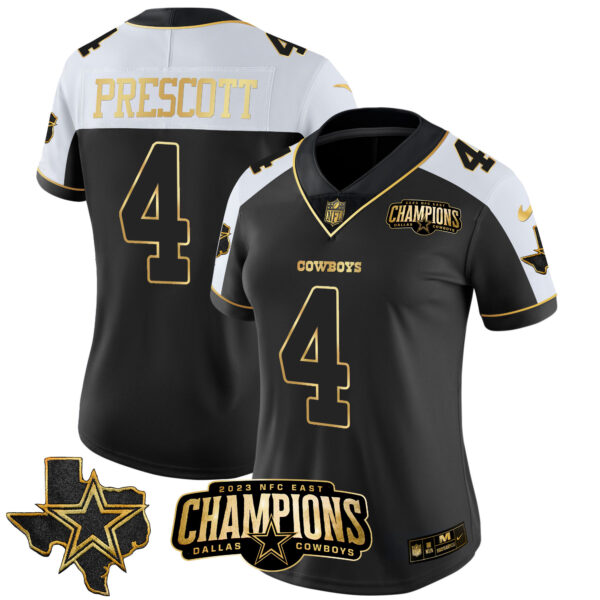Women's Cowboys 2023 NFC East Champions Patch Gold Vapor Jersey - All Stitched - Image 2