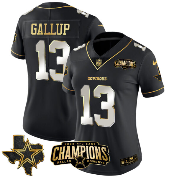 Women's Cowboys 2023 NFC East Champions Patch Gold Vapor Jersey - All Stitched - Image 16