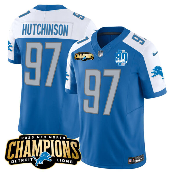 Men's Detroit Lions 2023 NFC North Champions Patch Vapor Jersey V2 - All Stitched - Image 7
