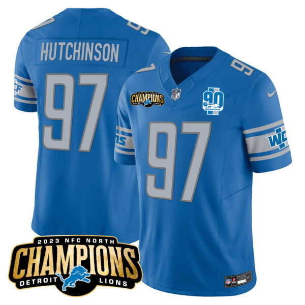 Men's Detroit Lions 2023 NFC North Champions Patch Vapor Jersey V2 - All Stitched - Image 13