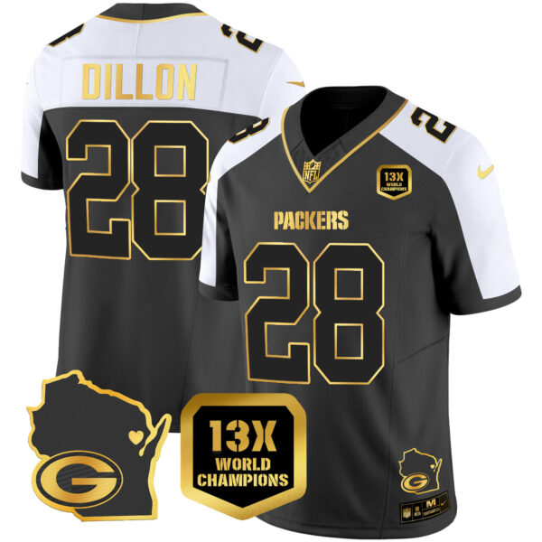 Men's Packers 13 Time World Champions & Home Patch Gold Vapor Jersey V2 – All Stitched - Image 2