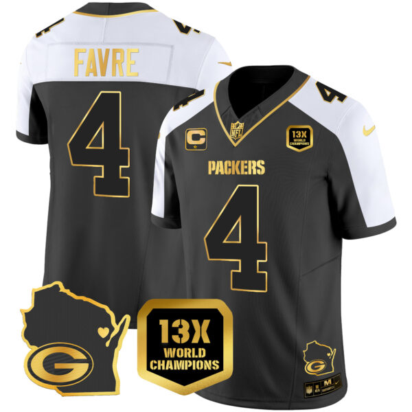 Men's Packers 13 Time World Champions & Home Patch Gold Vapor Jersey V2 – All Stitched - Image 5