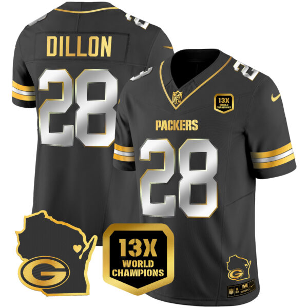 Men's Packers 13 Time World Champions & Home Patch Gold Vapor Jersey V2 – All Stitched - Image 8