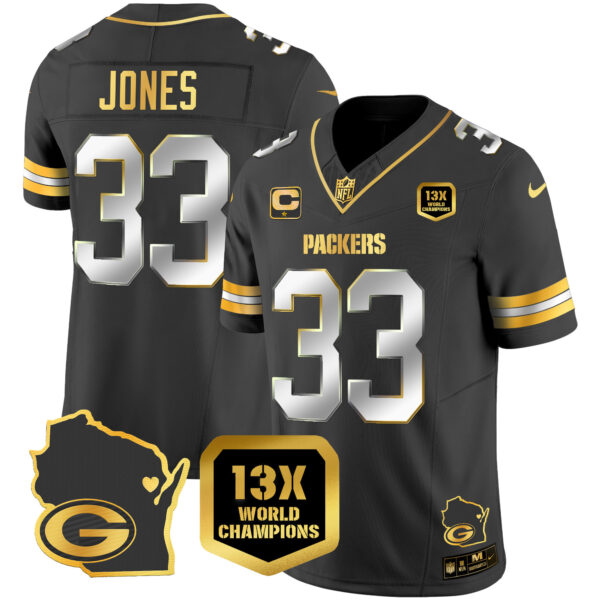 Men's Packers 13 Time World Champions & Home Patch Gold Vapor Jersey V2 – All Stitched - Image 9