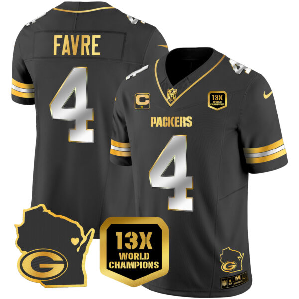 Men's Packers 13 Time World Champions & Home Patch Gold Vapor Jersey V2 – All Stitched - Image 11