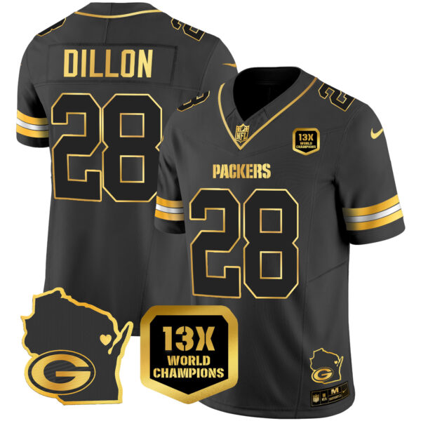 Men's Packers 13 Time World Champions & Home Patch Gold Vapor Jersey V2 – All Stitched - Image 14