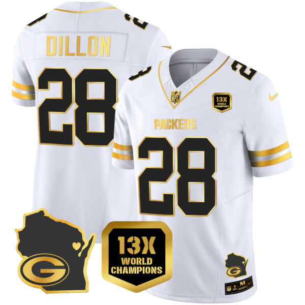 Men's Packers 13 Time World Champions & Home Patch Gold Vapor Jersey V2 – All Stitched - Image 20