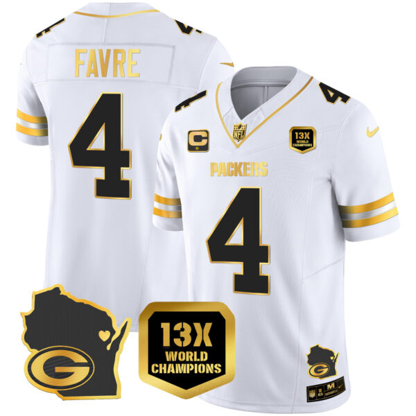 Men's Packers 13 Time World Champions & Home Patch Gold Vapor Jersey V2 – All Stitched - Image 23