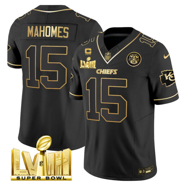Men's Chiefs Super Bowl LVIII Gold Patch Vapor Jersey V4 - All Stitched - Image 8