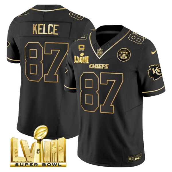 Men's Chiefs Super Bowl LVIII Gold Patch Vapor Jersey V4 - All Stitched - Image 9