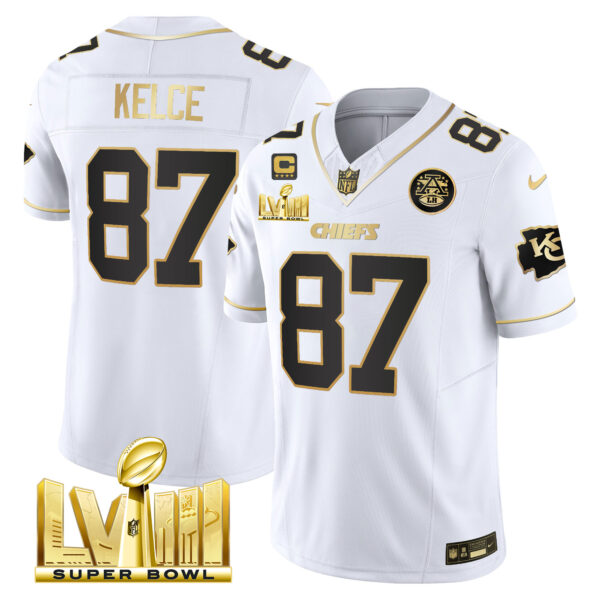 Men's Chiefs Super Bowl LVIII Gold Patch Vapor Jersey V4 - All Stitched - Image 16