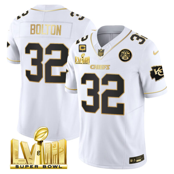 Men's Chiefs Super Bowl LVIII Gold Patch Vapor Jersey V4 - All Stitched - Image 20