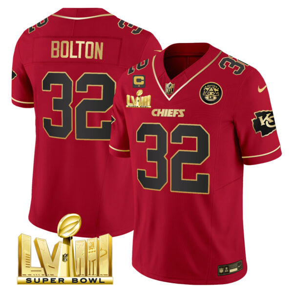 Men's Chiefs Super Bowl LVIII Gold Patch Vapor Jersey V4 - All Stitched - Image 48